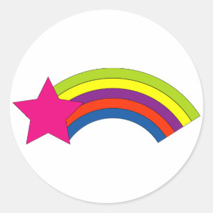 Retro 80s Neon Roze Vallende Ster Regenboog Grafie Ronde Sticker