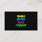 Retro 80's Neon Sign Wake Pray Slay Herhaal Visitekaartje (Voorkant)