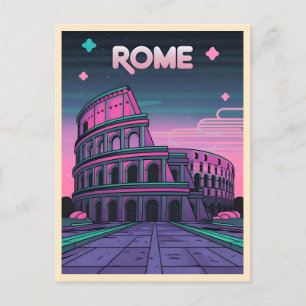 Retro 80s Neon Synthwave Colosseum Rome Briefkaart