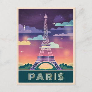 Retro 80s Neon Synthwave Eiffel Tower Paris Frankr Briefkaart