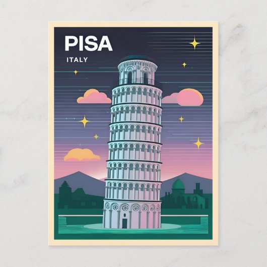 Retro 80s Neon Synthwave Leaning Tower Pisa Italië Briefkaart (Voorkant)