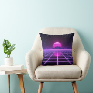 Retro 80's Neon Synthwave Raster Kussen
