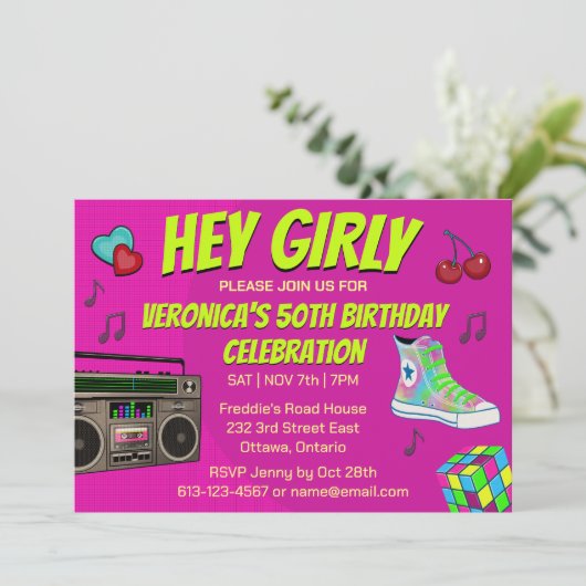 Retro 80's neon Verjaardag Kaart (Staand voorkant)