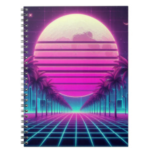 retro, 80s neon zonsondergang/palmen notitieboek