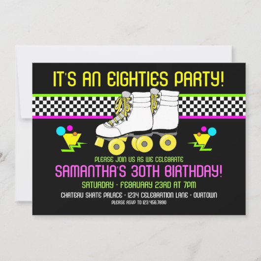 Retro 80s Patinage fêtes Anniversaire Invitations (Devant)
