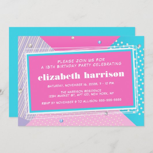 Retro 80's Pop Art Birthday Party Kaart (Voorkant / Achterkant)