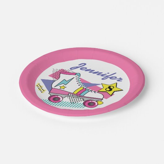 Retro 80's Roller Schaats Party Birthday Papieren Bordje (Gekanteld)