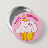 Retro 80s Roze Cupcake Verjaardag Button (Voorkant /achterkant)