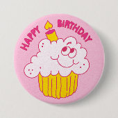 Retro 80s Roze Cupcake Verjaardag Button (Voorkant)