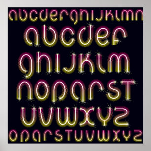 Retro 80s Roze en Gele Gloeiende Neon Alfabet Poster