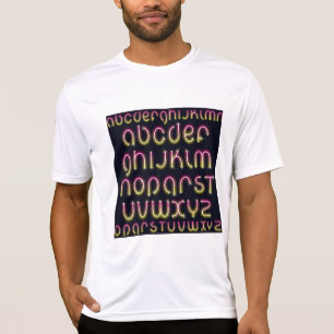 Retro 80s Roze en Gele Gloeiende Neon Alfabet T-shirt