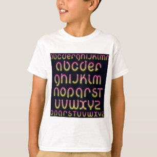 Retro 80s Roze en Gele Gloeiende Neon Alfabet T-shirt