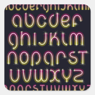 Retro 80s Roze en Gele Gloeiende Neon Alfabet Vierkante Sticker