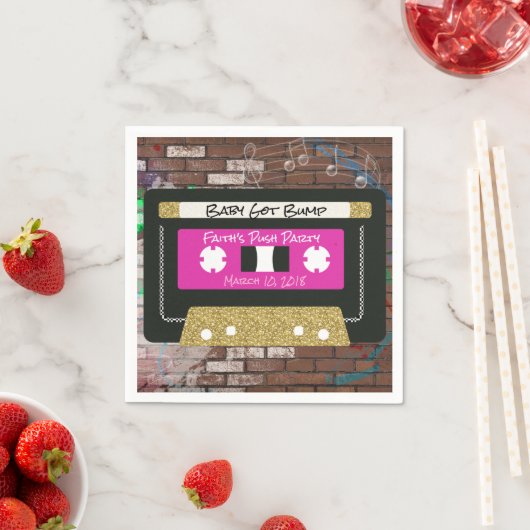 Retro 80's roze en gouden Cassettebandje Servetten (Insitu)