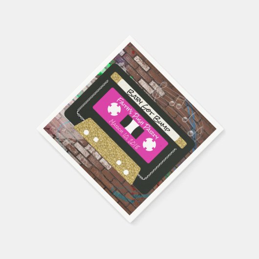 Retro 80's roze en gouden Cassettebandje Servetten (Hoek)