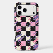 Retro 80s Roze Paarse Geruite iPhone Samsung