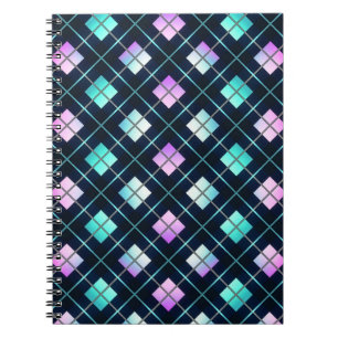 Retro 80's Sci-Fi Zwart, Blauw & Roze Argyle Notitieboek