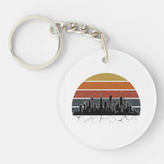 Retro 80s Stads Silhouet Zonsondergang Vintage Sta Sleutelhanger