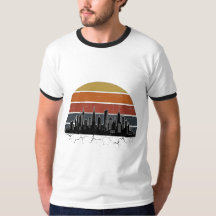 Retro 80s Stads Silhouet Zonsondergang Vintage Sta