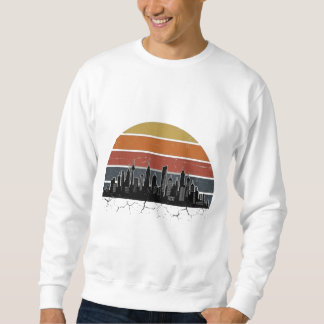 Retro 80s Stads Silhouet Zonsondergang Vintage Sta Trui