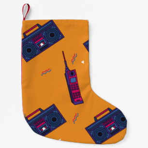 Retro 80s stijl achtergrond, kleurrijk. kleine kerstsok