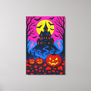 Retro 80s stijl Halloween Pop Art Canvas Afdruk