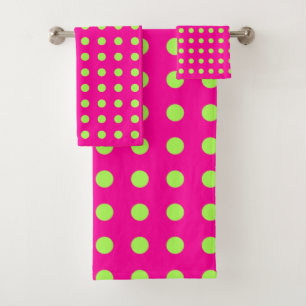 Retro 80s Stippen Patroon in Hot Pink en Chartreus Bad Handdoek