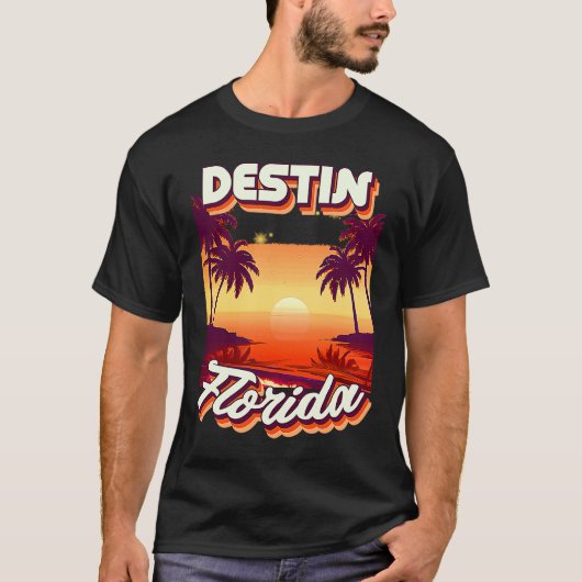 Retro 80's Style Destin Florida Palm Tree-Surf T-shirt (Voorkant)