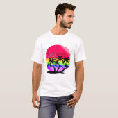"Retro 80s Summer Vibe T-Shirt - Rainbow Palm Suns (Devant entier)