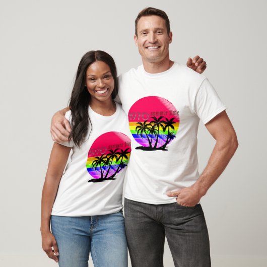 "Retro 80s Summer Vibe T-shirt - Rainbow Palm Suns (Unisex)