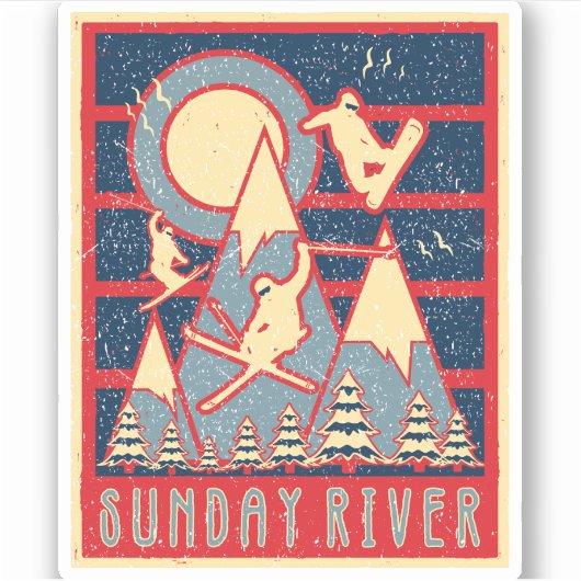 Retro 80s Sunday River Ski Sticker (Voorkant)