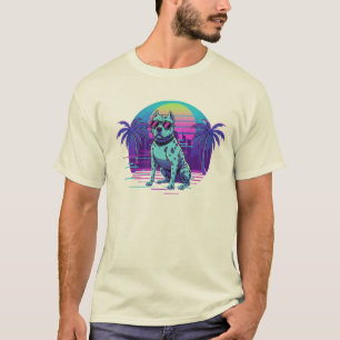 Retro 80s Synthwave Coolle Hond met Zonnebril T-Sh T-shirt