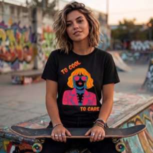 Retro 80s Synthwave Meisje "Te Cool Om Te Zorgen" Tri-Blend Shirt