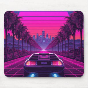 Retro 80s Synthwave Neon Auto Bureaumat & Muismat