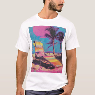 Retro 80s Synthwave Strandlaken Ontwerp T-shirt