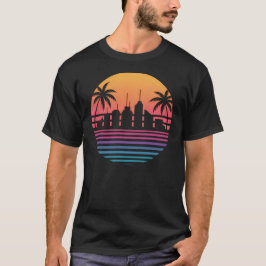 Retro 80s Synthwave Sunset City Skyline Palm Trees T-shirt
