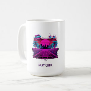 Retro 80s Synthwave Vaporwave Neon Grid Landschap Koffiemok