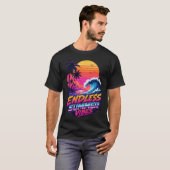 Retro 80s Synthwave Zonsondergang Surf T-shirt (Voorkant volledig)