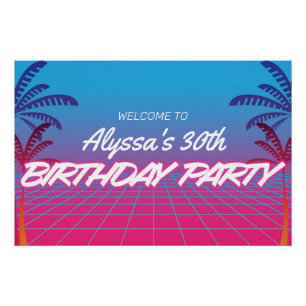 Retro 80s thema neon roze blauwe verjaardagsfeest perfect poster