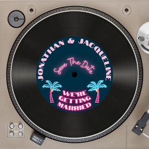 Retro 80s Tropische Neon Vinyl Record Sla de datum Kaart