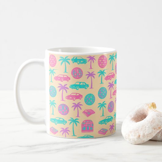 Retro 80s Tropische Vibes Patroon Mok (Met donut)