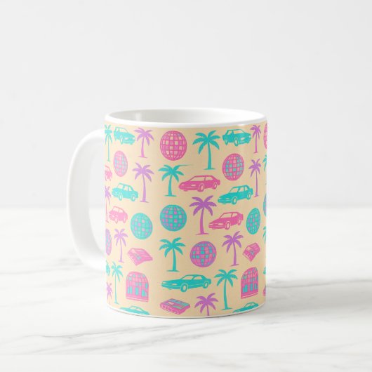 Retro 80s Tropische Vibes Patroon Mok (Voorkant links)