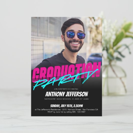 Retro 80s Typografie Neon Fun Afstuderen Custom Kaart (Staand voorkant)