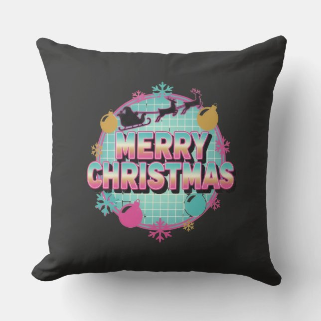 Retro 80s vrolijk kerstbeeld kussen (Voorkant)