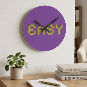 Retro 8-Bit EASY Wandklok - Paars & Roze Cyberp Ronde Klok