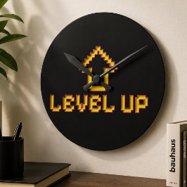 Retro 8-Bit EASY Wandklok - Zwart Ronde Klok