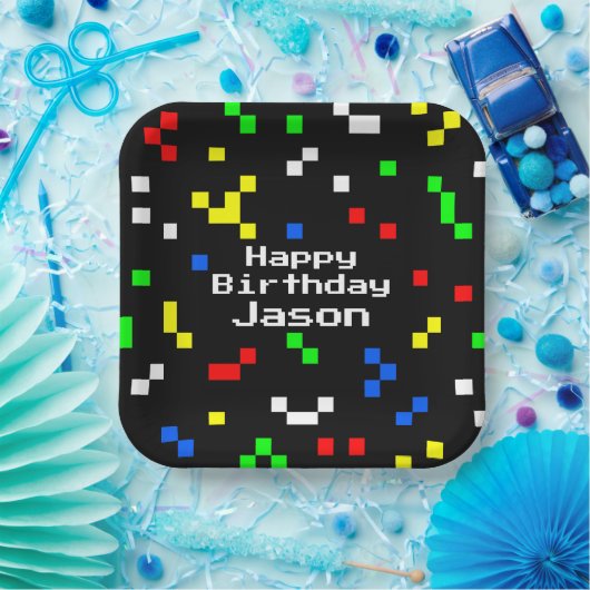 Retro 8 Bit Video Game Graphics Pattern Papieren Bordje (Feest)