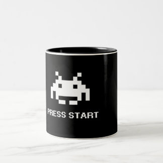 Retro 8-bits Arcade Press Start Gamer Tweekleurige Koffiemok