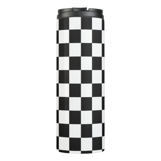 Retro 90s 00s Black and White Checkered Pattern Thermosbeker (Achterkant)
