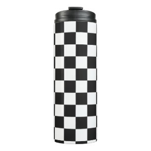 Retro 90s 00s zwart-wit geruit patroon thermosbeker